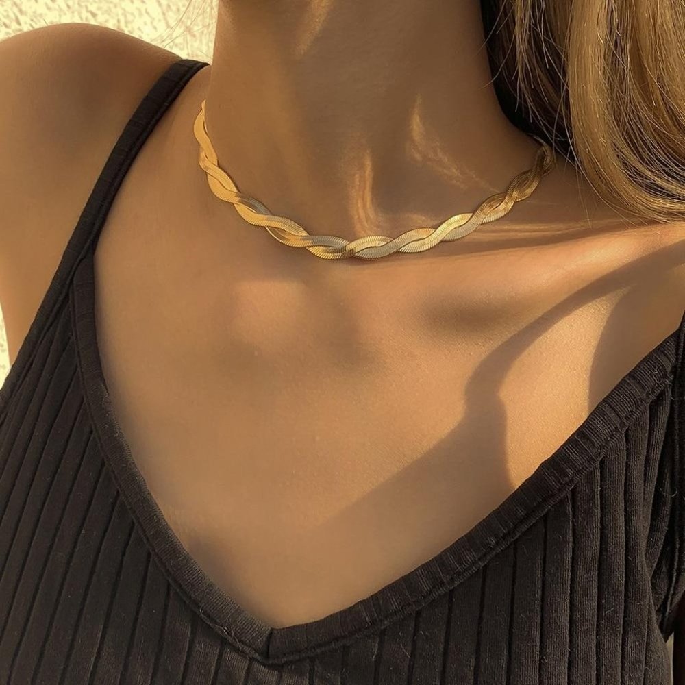 Braided Gold Herringbone Necklace